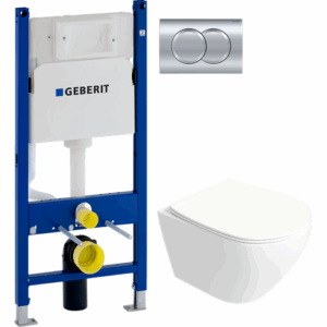 Комплект Унитаз подвесной STWORKI Кронборг S28401WH + Инсталляция Geberit Duofix Delta 458.149.21.1 с кнопкой смыва, хром