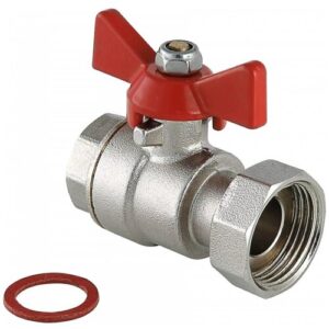 Кран шаровой латунный VALTEC (VT.241. N.0506) 3/4 ВР(г) х 1 ВР(г) проходной бабочка с накидной гайкой прямой