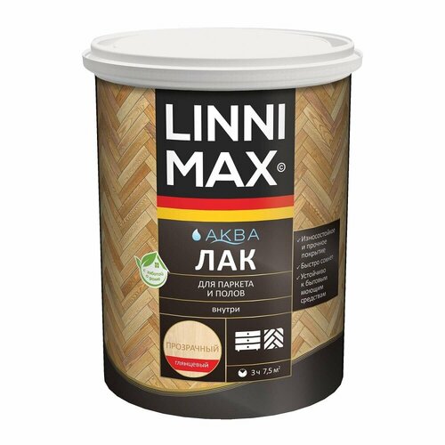 Лак паркетный Linnimax Аква, акриловый, шелковисто-матовый, 0,9 л Лак паркетный Linnimax Аква, акриловый, шелковисто-матовый, 0,9 л