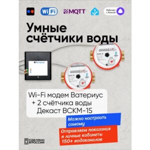 Wi-Fi модем Ватериус и 2 счетчика воды Декаст ВСКМ-15 80мм