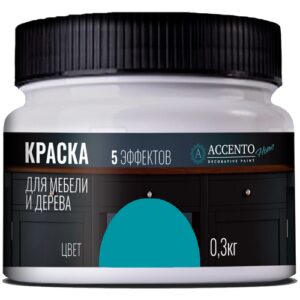 Краска акриловая (АК) AccentO Home для мебели и дерева влагостойкая моющаяся полуматовая синяя аква 0.23 л 0.3 кг