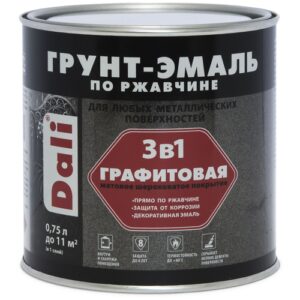Грунт-эмаль алкидная (А) DALI по ржавчине 3-в-1 графитовая, матовая, черный, 2.2 кг, 0.75 л, 1 шт.